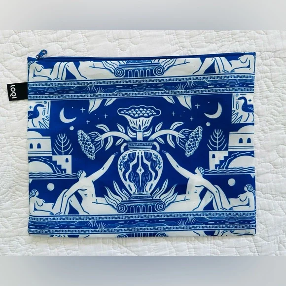 SOLD - Looking Up Maxi Recycled Zip Pocket Pencil/Cosmetic Bag, Greek Vase Motif - Picture 2 of 5
